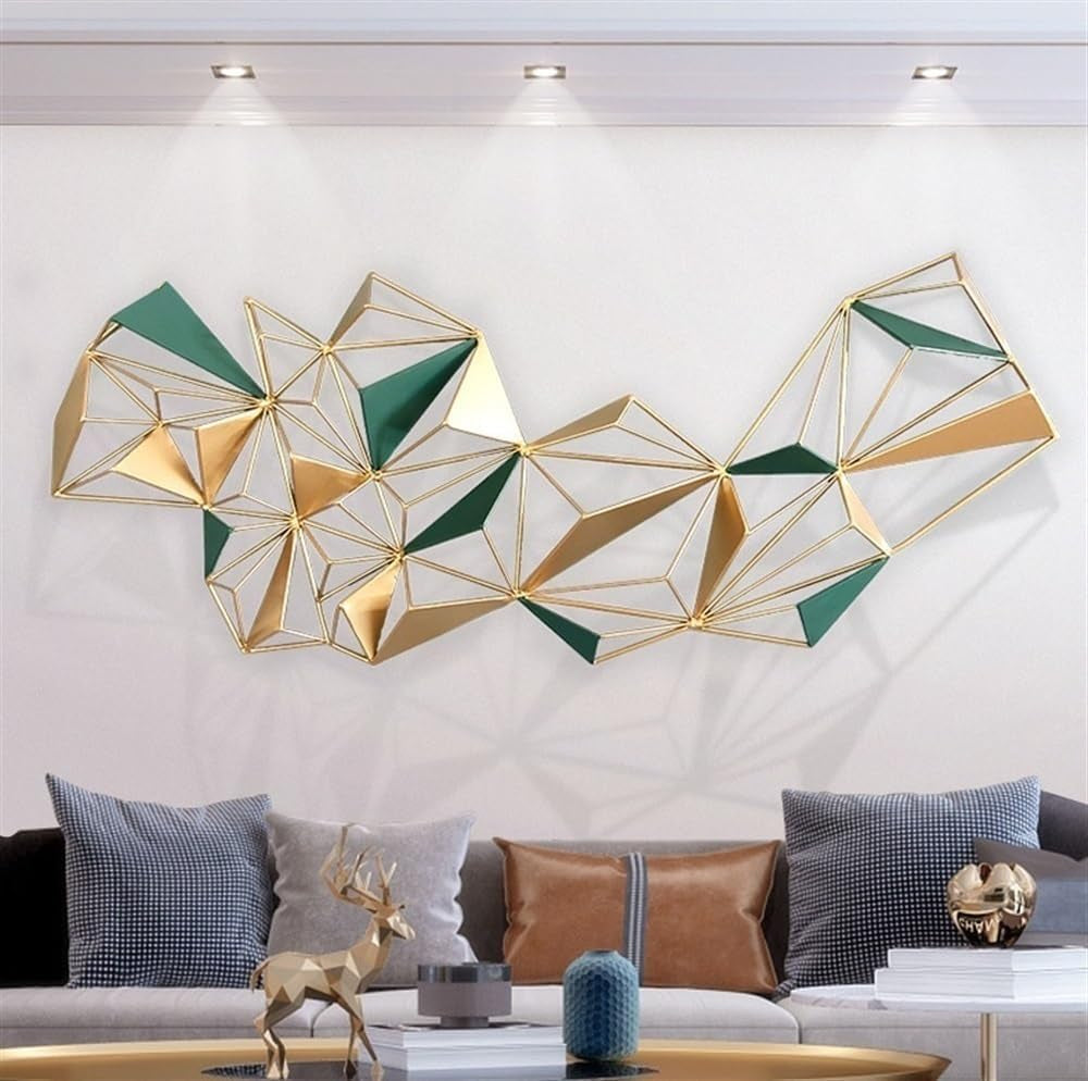 Modern Large Metal Wall Art, 3D Geometric Abstract Wall Decor, Creative Iron Hanging Sculpture for Living Room, Dining Room, Office and Hotel(47.2X20.9In)