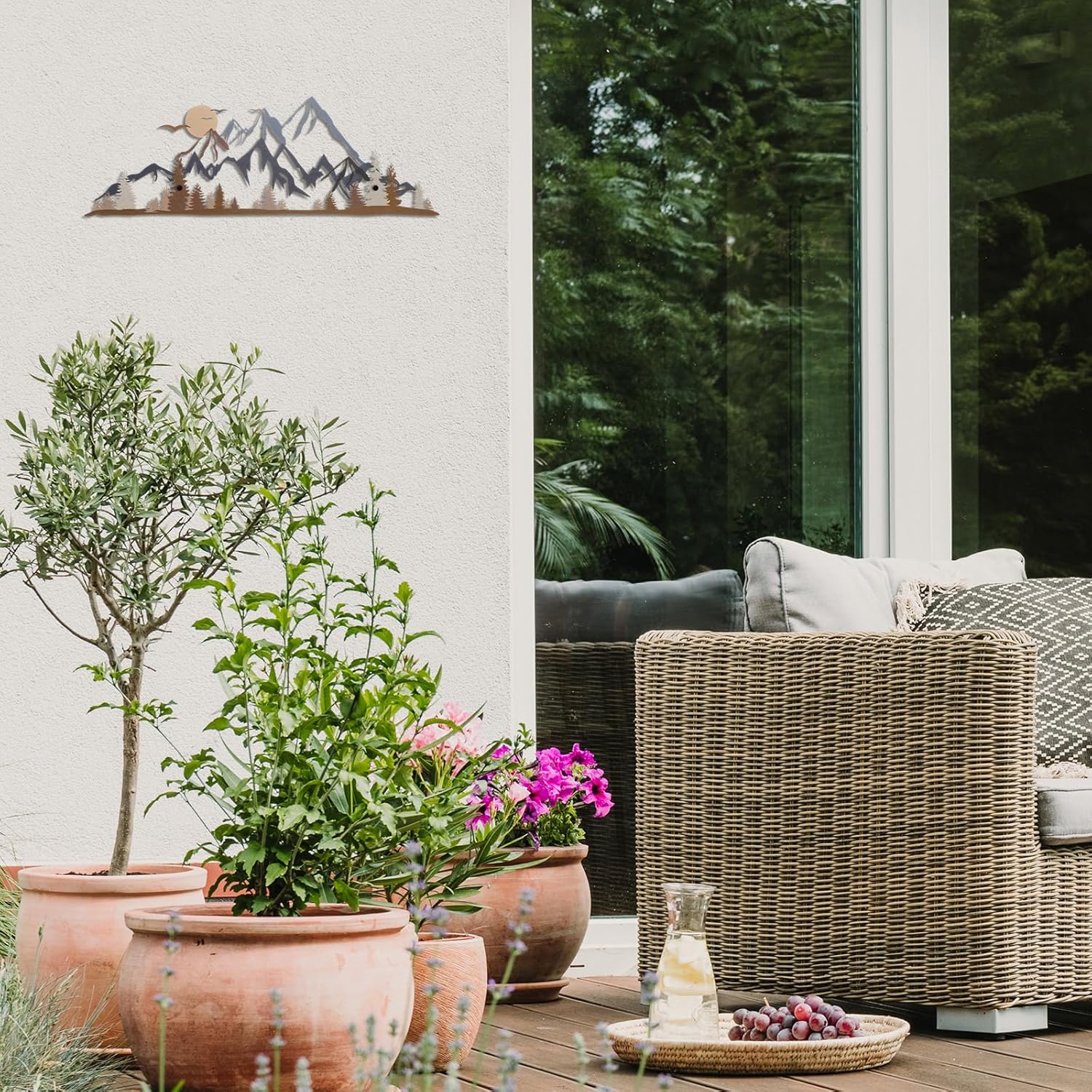 Mountain Range Metal Wall Art Decor Summit Rustic Wall Sign Forest Home Decor Sign Mountain Scene Art, 15.7 X 5.3 Inch(Colorful)